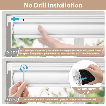 Kincmo No Drill Roller Shades, Motorized 100% Blackout - Eclipse