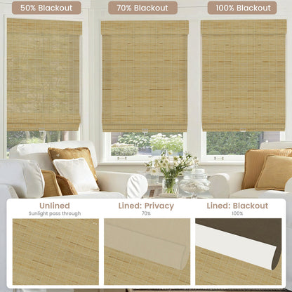 Kincmo Cordless Woven Wood Shades 50%/70%/100% Blackout - Organic Texture