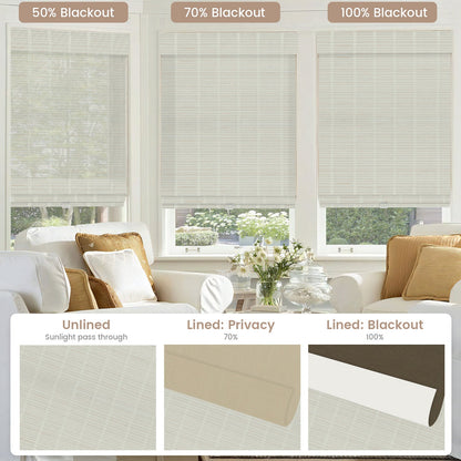 Kincmo Cordless 100% Bamboo Shades 50%/70%/100% Blackout - Pure Bamboo