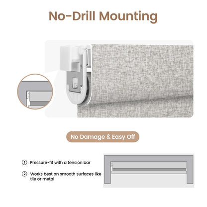 Kincmo No Drill Roller Shades, Motorized 100% Blackout - Mist