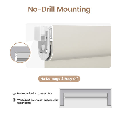 Kincmo No Drill Cordless Roller Shades 100% Blackout - Pure