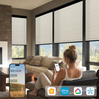 Kincmo No Drill Cellular Shades, Motorized Light Filtering | Double-Cell
