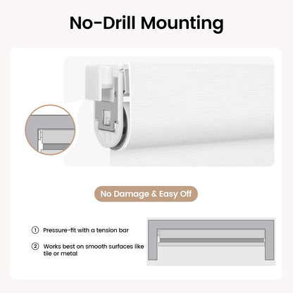 Kincmo No Drill Roller Shades, Motorized 75% Blackout Light Filtering - Elegant