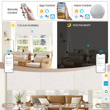 Kincmo No Drill Roller Shades, Motorized 100% Blackout - Aqua Waves