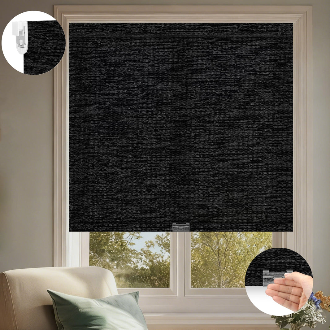 Kincmo No Drill Cordless Light Filtering Roller Shades 70% Blackout - Aqua Waves