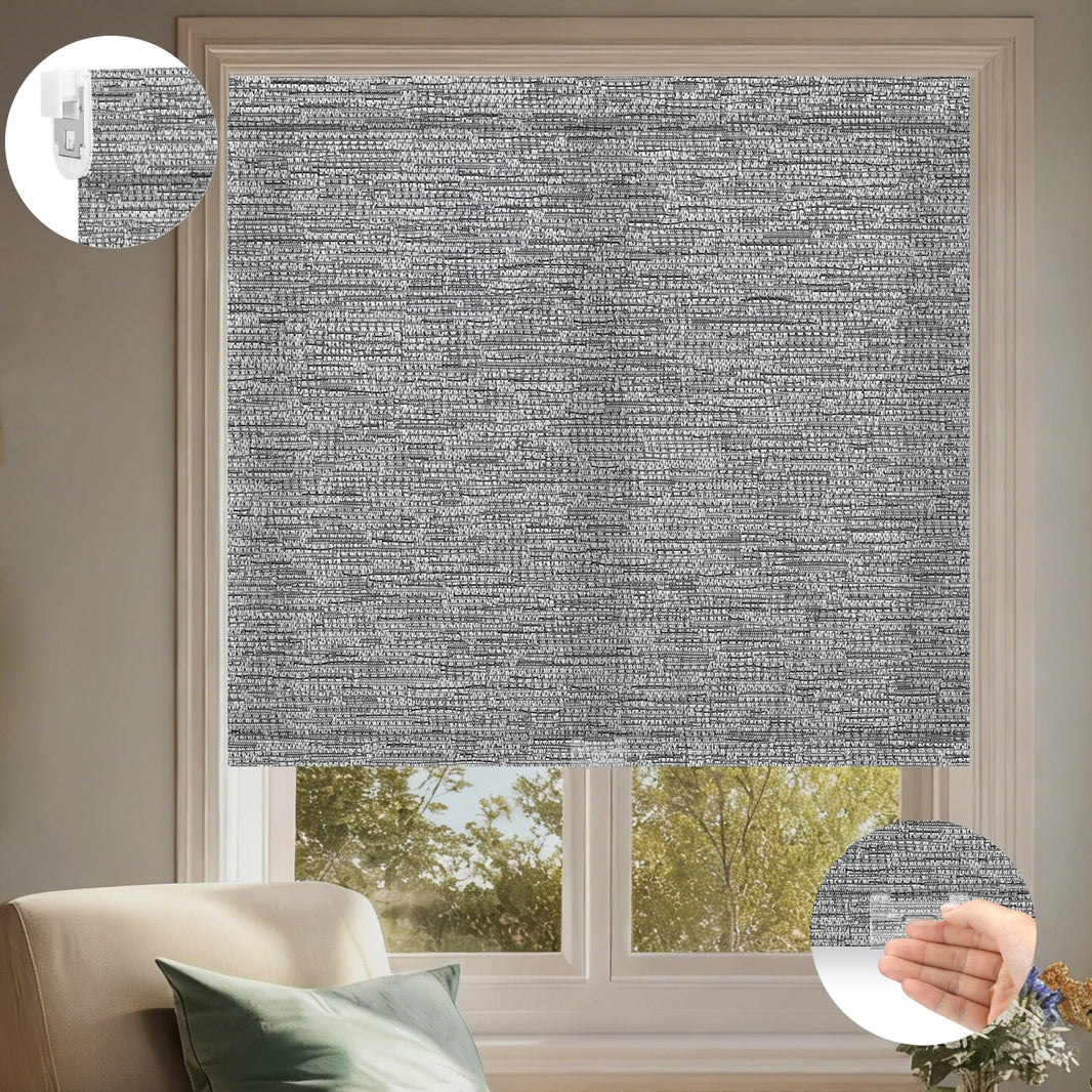 Kincmo No Drill Cordless Light Filtering Roller Shades 70% Blackout - Aqua Waves