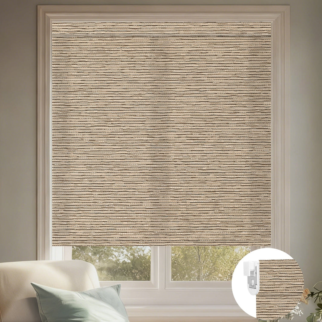 Kincmo No Drill Roller Shades, Motorized 70% Blackout Light Filtering - Aqua Waves