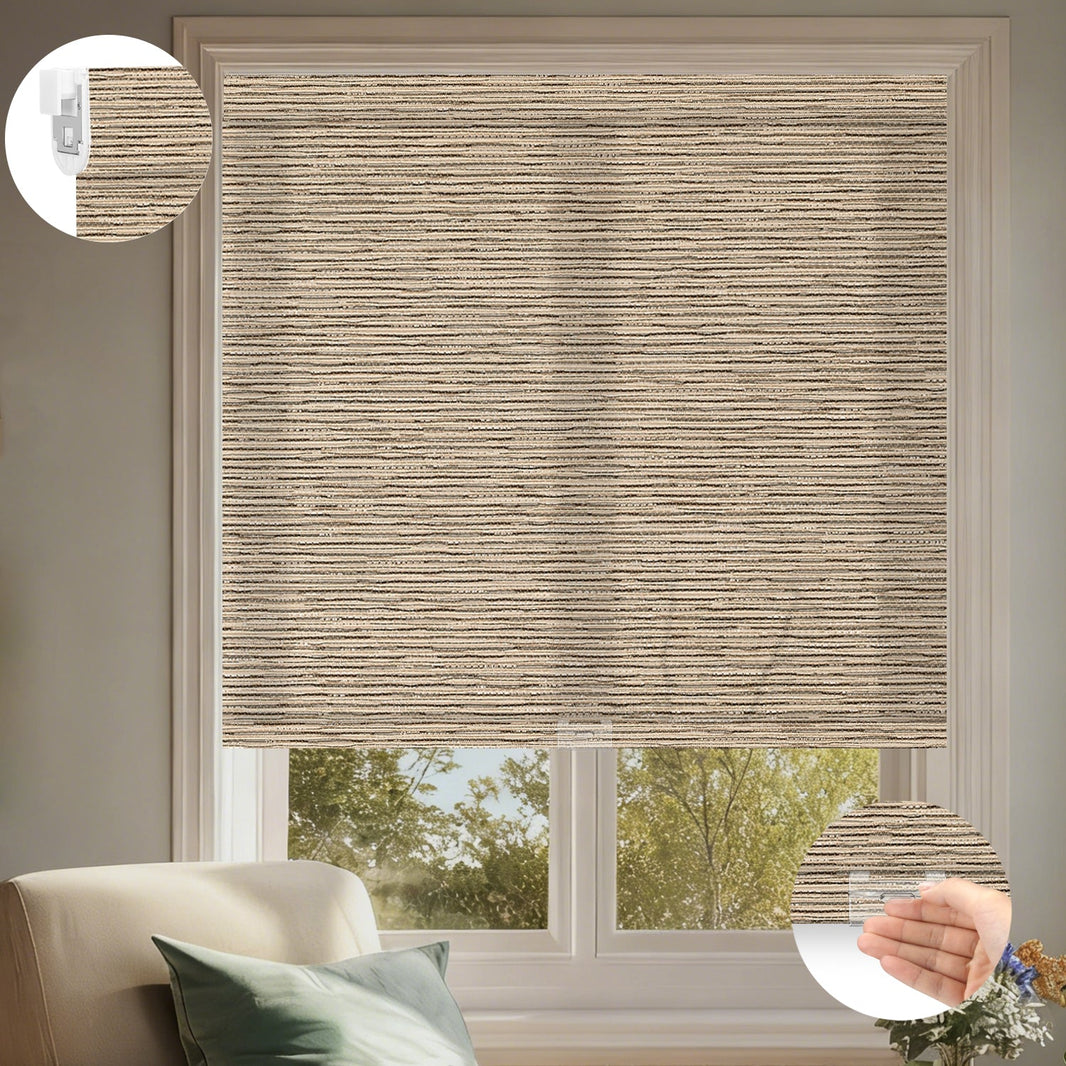 Kincmo No Drill Cordless Light Filtering Roller Shades 70% Blackout - Aqua Waves