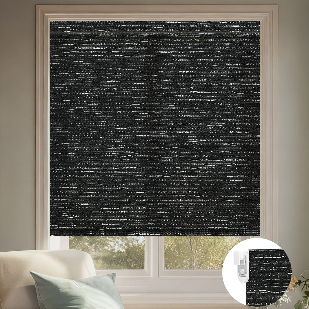 Kincmo No Drill Roller Shades, Motorized 70% Blackout Light Filtering - Aqua Waves