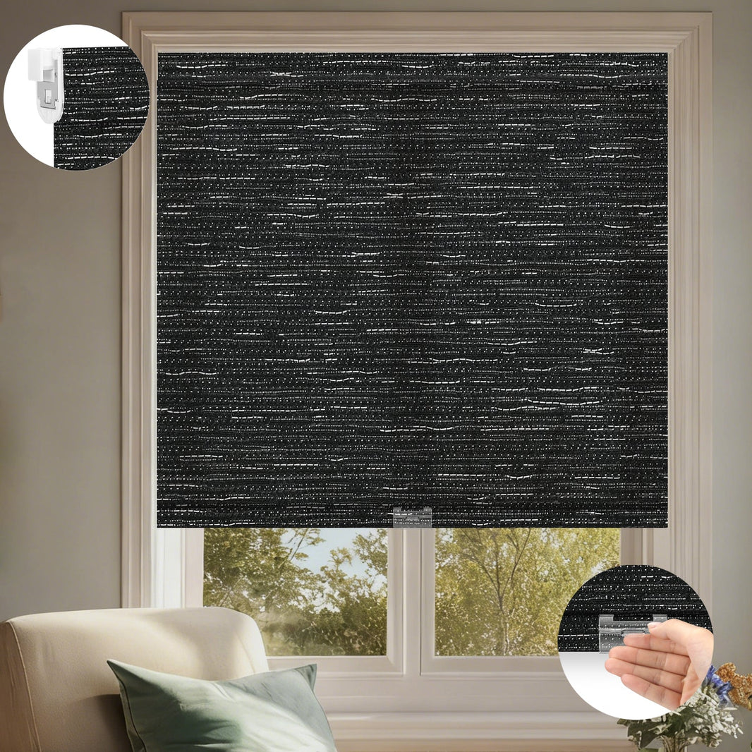 Kincmo No Drill Cordless Light Filtering Roller Shades 70% Blackout - Aqua Waves