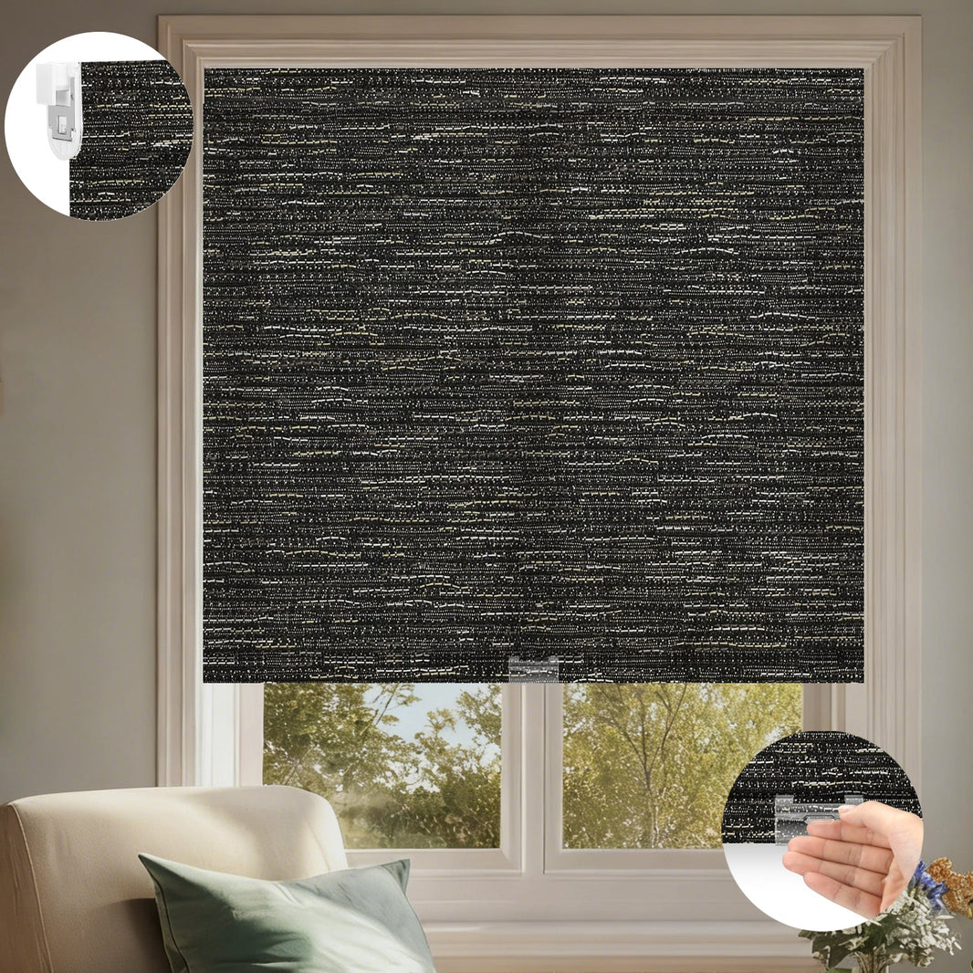 Kincmo No Drill Cordless Light Filtering Roller Shades 70% Blackout - Aqua Waves