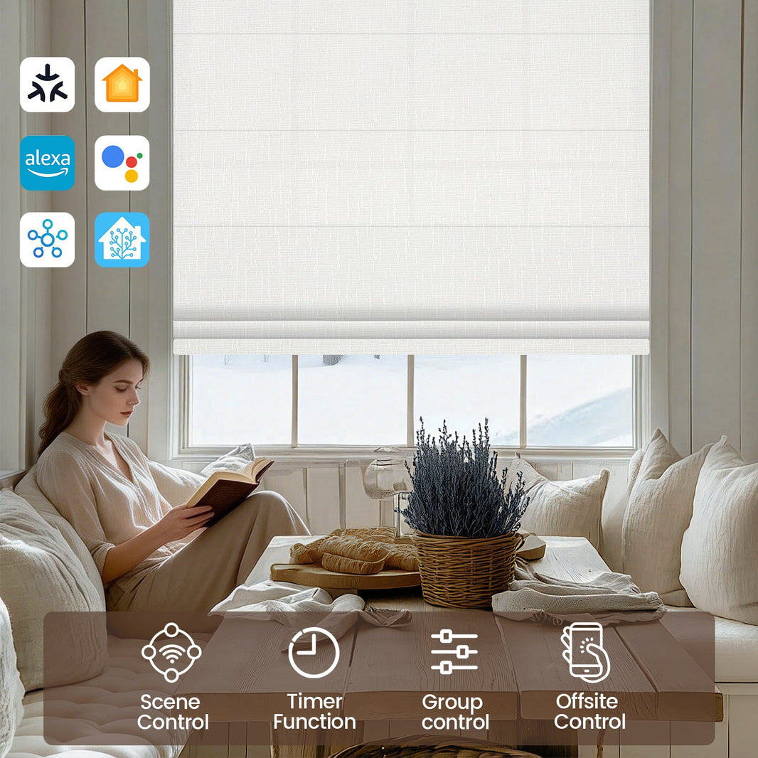 Kincmo Motorized Light Filtering Roman Shades 75%/85% Blackout - Classic