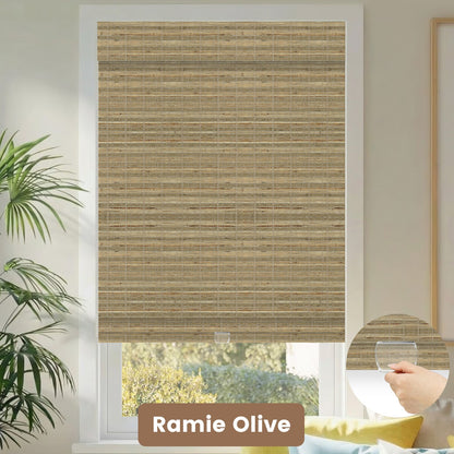 Kincmo Cordless Woven Wood Shades 50%/70%/100% Blackout - Natural Rustic