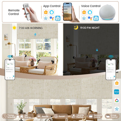 Kincmo No Drill Roller Shades, Motorized 100% Blackout - Linen