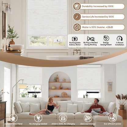 Kincmo No Drill Roller Shades, Motorized 100% Blackout - Linen