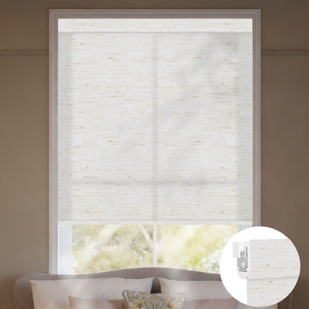 Kincmo No Drill Roller Shades, Motorized 75% Blackout Light Filtering - Linen