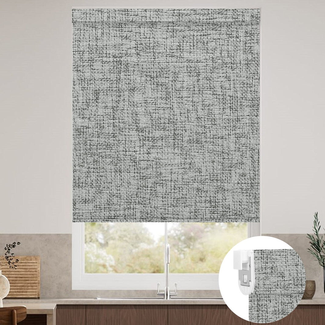 Kincmo No Drill Roller Shades, Motorized 100% Blackout - Mist