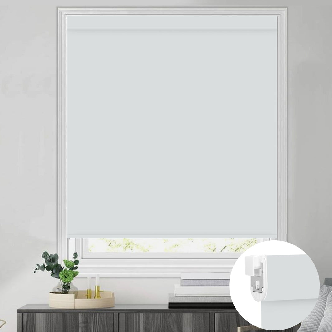 Kincmo No Drill Roller Shades, Motorized 100% Blackout - Pure