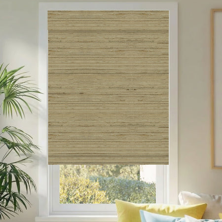 Kincmo Motorized Woven Wood Shades 50%/70%/100% Blackout - Natural Rustic
