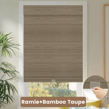 Kincmo Cordless Woven Wood Shades 50%/70%/100% Blackout - Natural Rustic