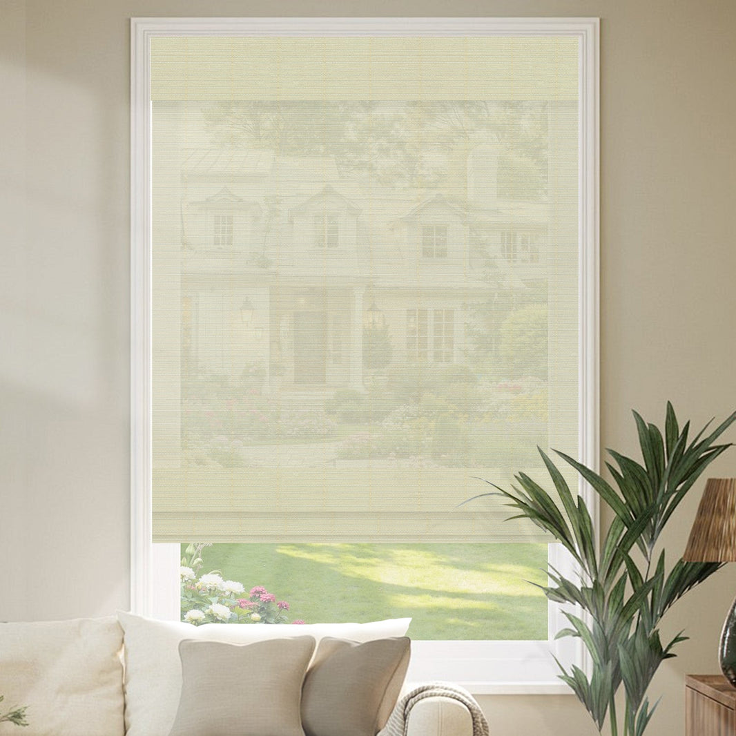 Kincmo Motorized Woven Wood Shades 50%/70%/100% Blackout - Organic Texture