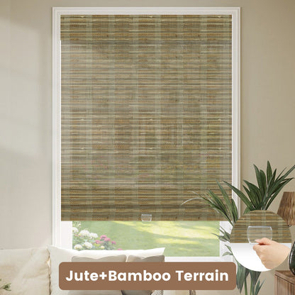 Kincmo Cordless Woven Wood Shades 50%/70%/100% Blackout - Organic Texture