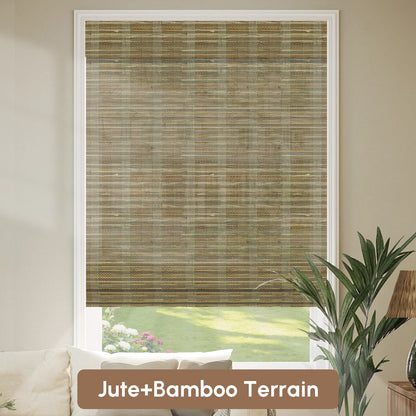 Kincmo Motorized Woven Wood Shades 50%/70%/100% Blackout - Organic Texture