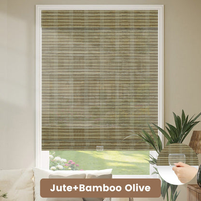 Kincmo Cordless Woven Wood Shades 50%/70%/100% Blackout - Organic Texture