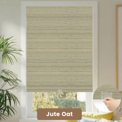 Kincmo Cordless Woven Wood Shades 50%/70%/100% Blackout - Natural Rustic