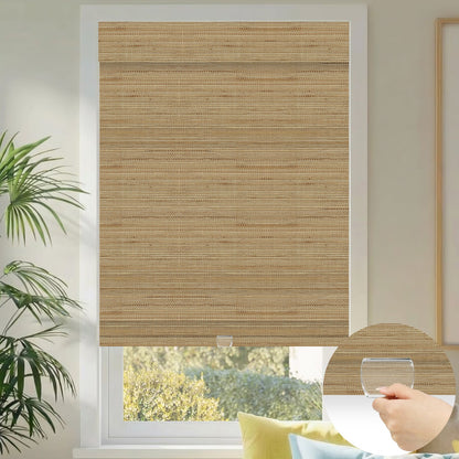 Kincmo Cordless Woven Wood Shades 50%/70%/100% Blackout - Natural Rustic