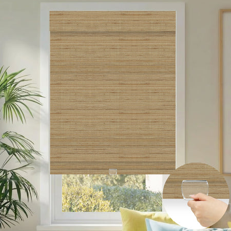 Kincmo Cordless Woven Wood Shades 50%/70%/100% Blackout - Natural Rustic