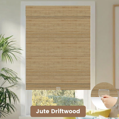 Kincmo Cordless Woven Wood Shades 50%/70%/100% Blackout - Natural Rustic