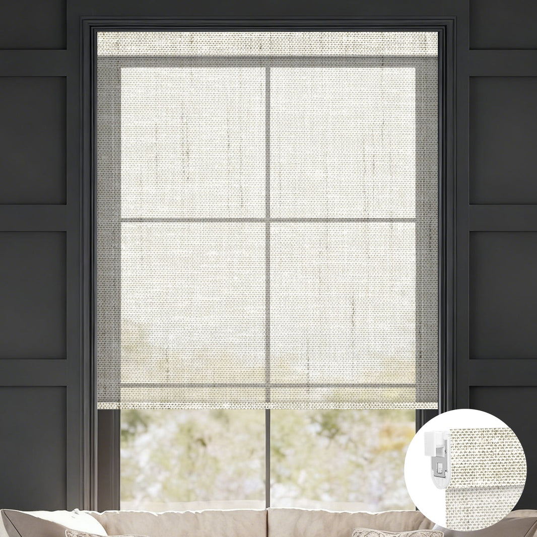Kincmo No Drill Roller Shades, Motorized 50% Blackout Light Filtering - Sheer