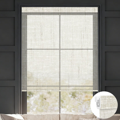 Kincmo No Drill Roller Shades, Motorized 50% Blackout Light Filtering - Sheer