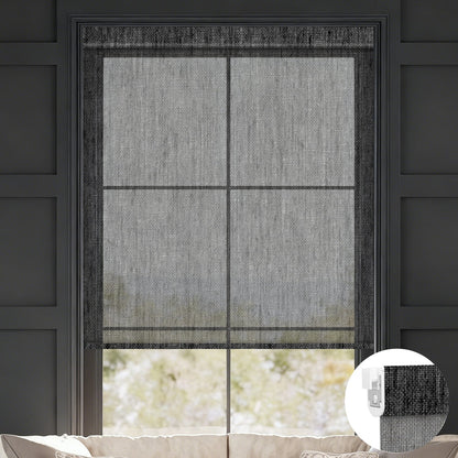 Kincmo No Drill Roller Shades, Motorized 50% Blackout Light Filtering - Sheer