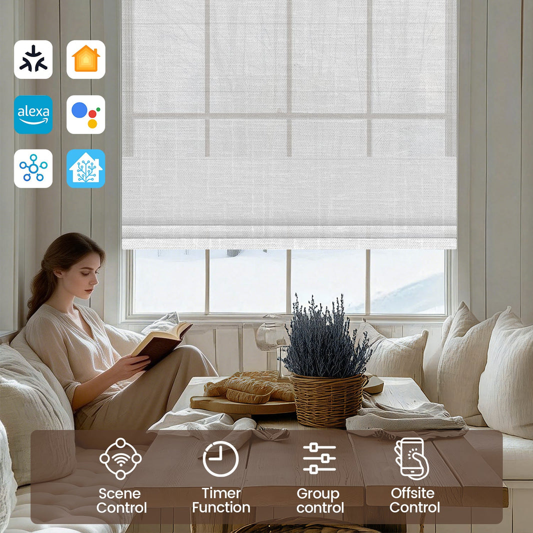 Kincmo Motorized Light Filtering Roman Shades 50% Blackout - Sheer
