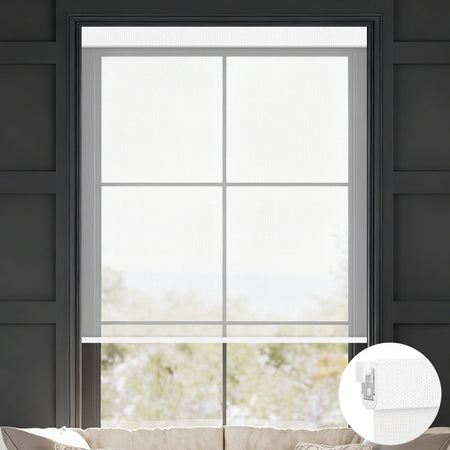 Kincmo No Drill Roller Shades, Motorized 50% Blackout Light Filtering - Sheer